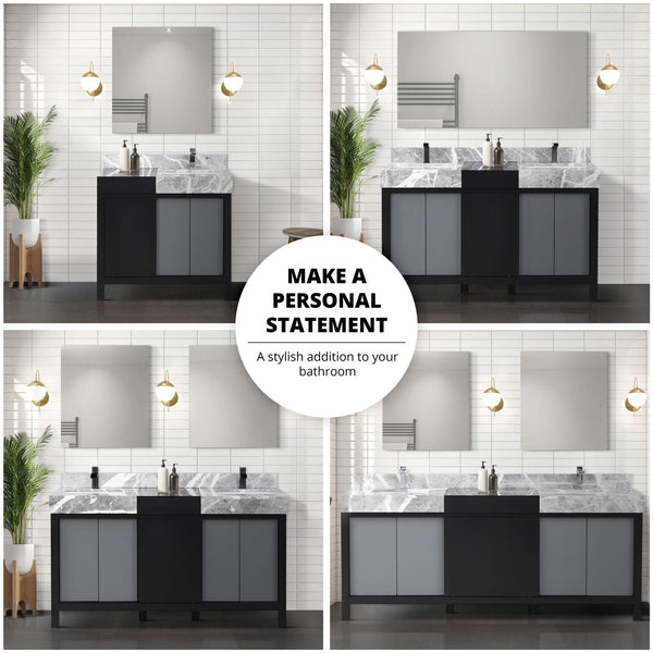 English Elm Black Double Bath Vanity With Castle Grey Marble Top & Gun Metal Faucet - Stylish Storage Solution B2731P261106