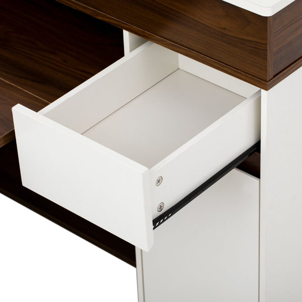 English Elm Trexm Rolling Kitchen Island Extendable Marble Top Cabinet Drawers Power Outlet Creamy White,Walnut XW000029AAD