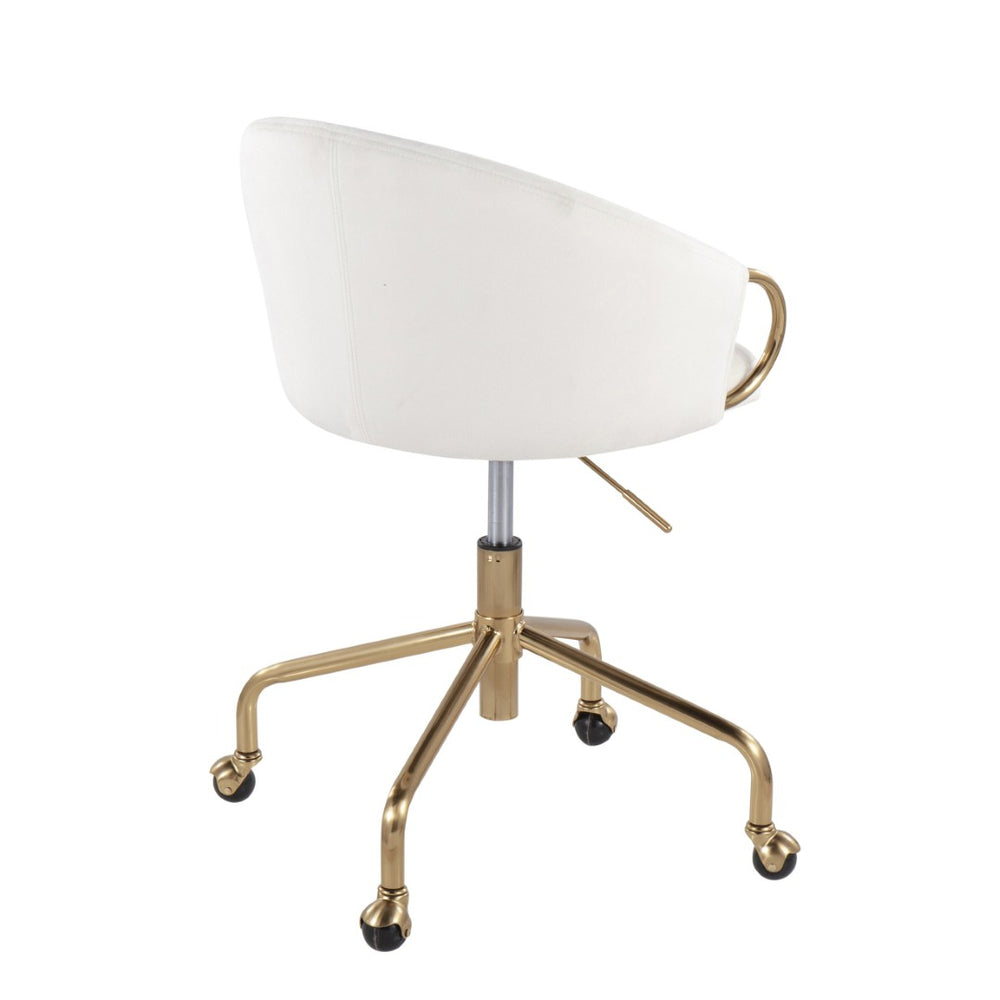 English Elm Task Chair with Black Velvet Seat and Glam Metal Base for Home Office Cream,Gold B202P474176