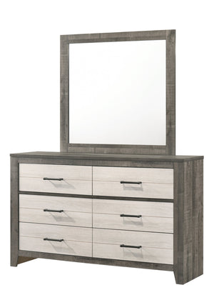 English Elm 1pc Two-Tone 6-Drawer Dresser 58.3" Wide Gray Beige Modern Bedside Storage Metal Pull Handles B2741P343803