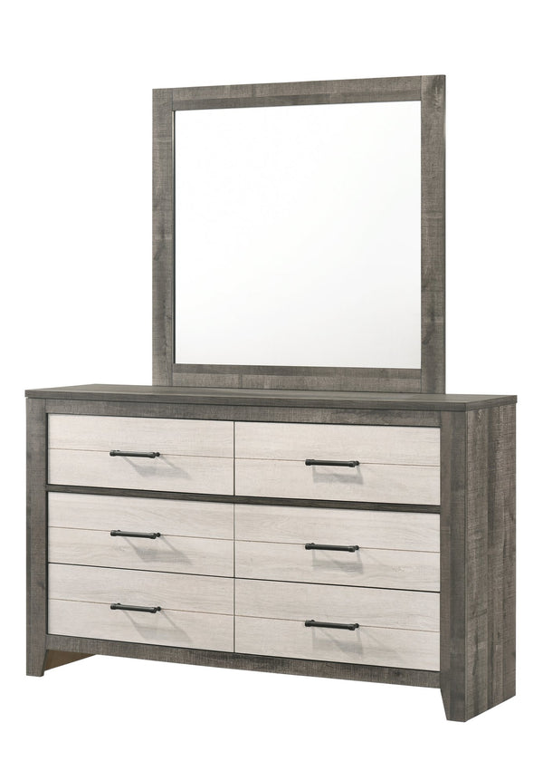 English Elm 1pc Two-Tone 6-Drawer Dresser 58.3" Wide Gray Beige Modern Bedside Storage Metal Pull Handles B2741P343803