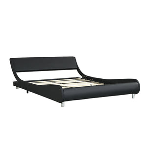English Elm Faux Leather Platform Bed with RGB LED Lights, App & Remote, Curved Headboard, Wood Slats, Queen W2297P380527