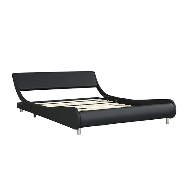 English Elm Faux Leather Platform Bed with RGB LED Lights, App & Remote, Curved Headboard, Wood Slats, Queen W2297P380527