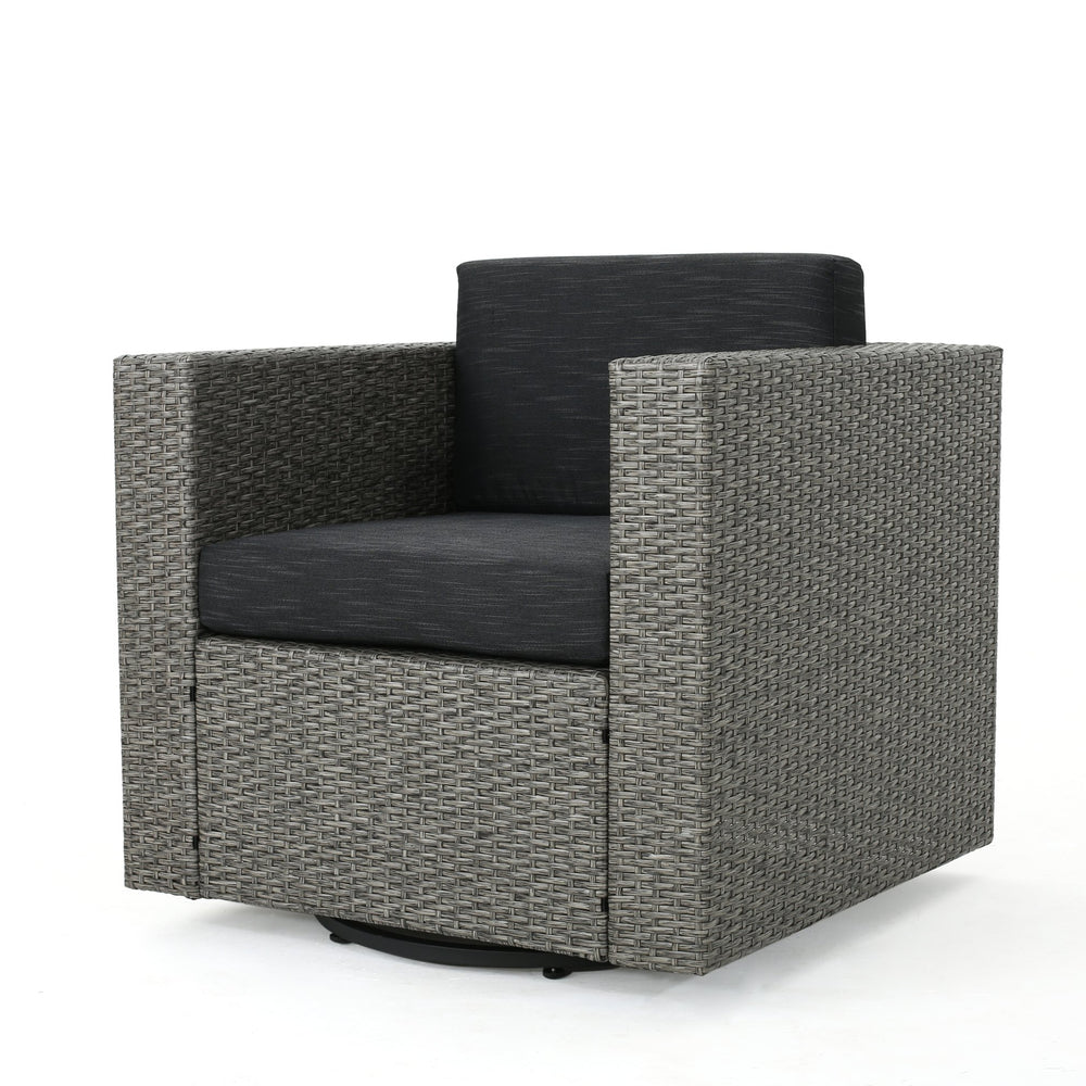 English Elm Christopher Knight Home® - PUERTA Swivel Patio Chair with Removable Cushions, Wicker over Iron Frame, Black & Dark Gray Comfort N757P252761G