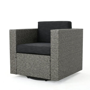 English Elm Christopher Knight Home® - PUERTA Swivel Patio Chair with Removable Cushions, Wicker over Iron Frame, Black & Dark Gray Comfort N757P252761G