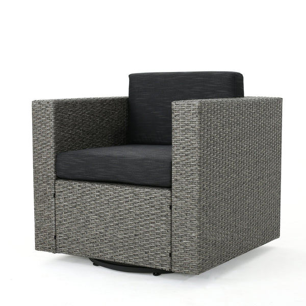 English Elm Christopher Knight Home® - PUERTA Swivel Patio Chair with Removable Cushions, Wicker over Iron Frame, Black & Dark Gray Comfort N757P252761G