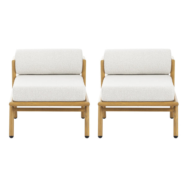 English Elm Christopher Knight Home® - La Fiora Teak-Finish Iron Club Chair Set of 2 with Off-White Outdoor Cushions, Weather-Resistant Luxe Seating N775P247389T