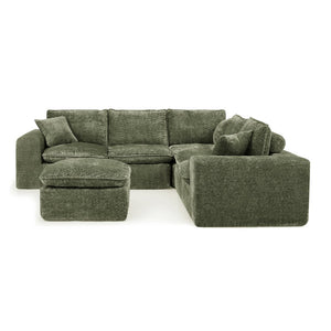 English Elm 107'' Boucle Modular Sectional Sofa Deep Cloud Cushions Reversible Chaise Living Room Green W1413S00167
