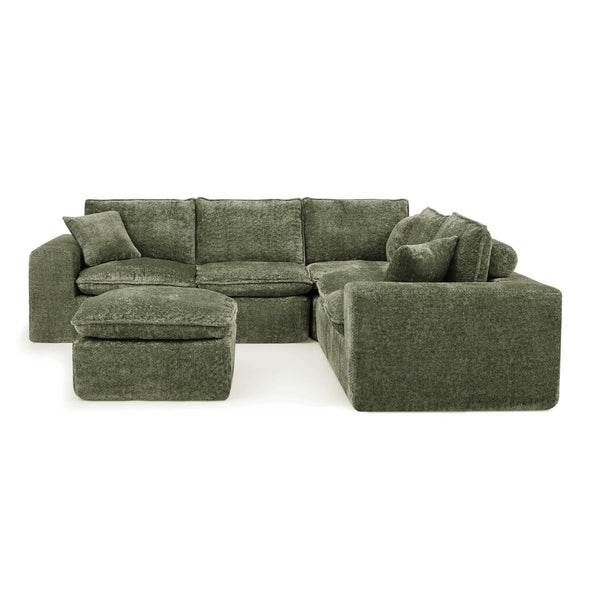 English Elm 107'' Boucle Modular Sectional Sofa Deep Cloud Cushions Reversible Chaise Living Room Green W1413S00167