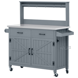 English Elm K&k Solid Fir Grill Cart Stainless Steel Top Outdoor Kitchen Station with Locking Wheels Grey+Blue N707P409087G