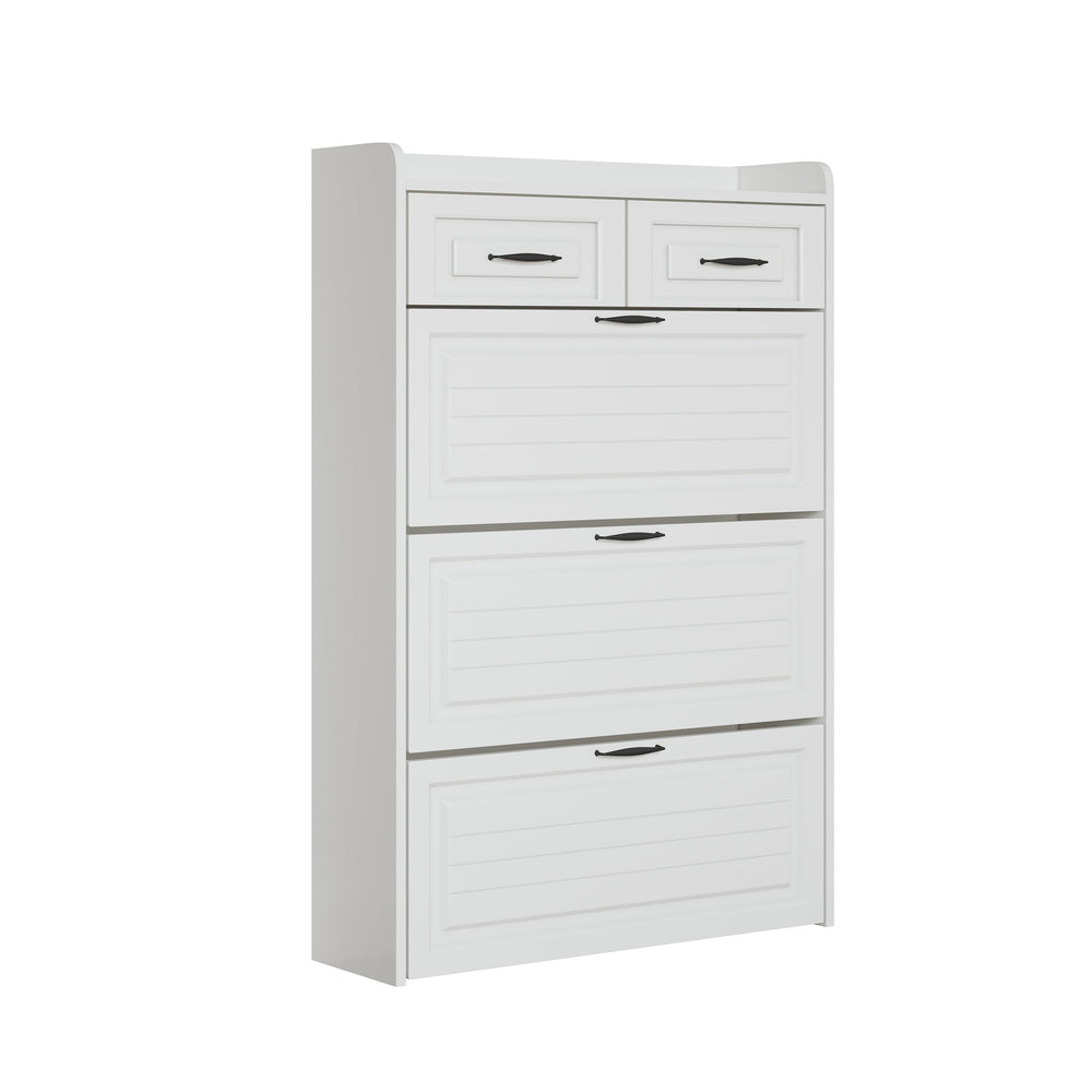 English Elm 1250 White Shoe Cabinet With 3 Drop-Down Doors & 2 Drawers – Stylish, Space-Saving Storage Solution! W1320P236450