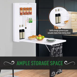 English Elm HOMCOM Fold-Out Wall Desk with Blackboard & Shelves — Space-Saving MDF Floating Workstation White W2225P217265