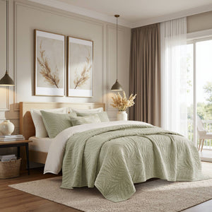 English Elm Full/queen Garment Washed Cotton Quilt Set Soft Neutral Farmhouse Bedroom Bedding Sage B035P496596