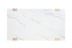 English Elm Modern Contemporary Coffee Table 48"W x 26"D x 18"H Faux Marble Top Two-Tone Sleek Accent Piece Natural,White 52 L x 30 W x 11 H B2741P402576