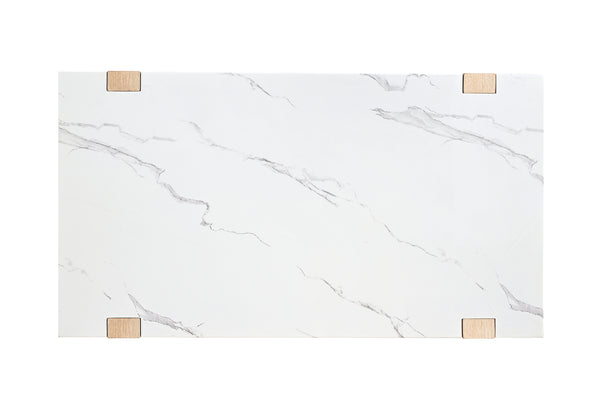 English Elm Modern Contemporary Coffee Table 48"W x 26"D x 18"H Faux Marble Top Two-Tone Sleek Accent Piece Natural,White 52 L x 30 W x 11 H B2741P402576