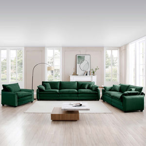 English Elm 3 Piece Oversized Sectional Sofa Set - Plush Green Corduroy With Memory Foam Cushions & Pillows W714S00727