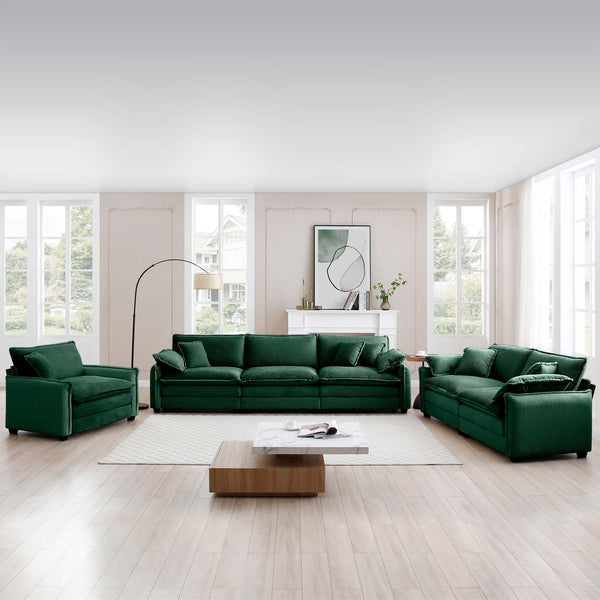 English Elm 3 Piece Oversized Sectional Sofa Set - Plush Green Corduroy With Memory Foam Cushions & Pillows W714S00727