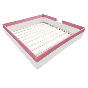 English Elm King Platform Daybed with Fence Rail and Stairs Pu Upholstered Kids Bedroom Frame SF000156AAH-1