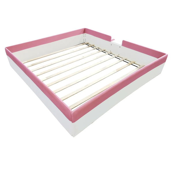 English Elm King Platform Daybed with Fence Rail and Stairs Pu Upholstered Kids Bedroom Frame SF000156AAH-1
