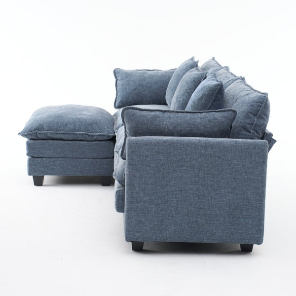English Elm Beige Chenille Sectional Sofa with Modular Ottoman for Living Room or Studio Blue W2603S00007