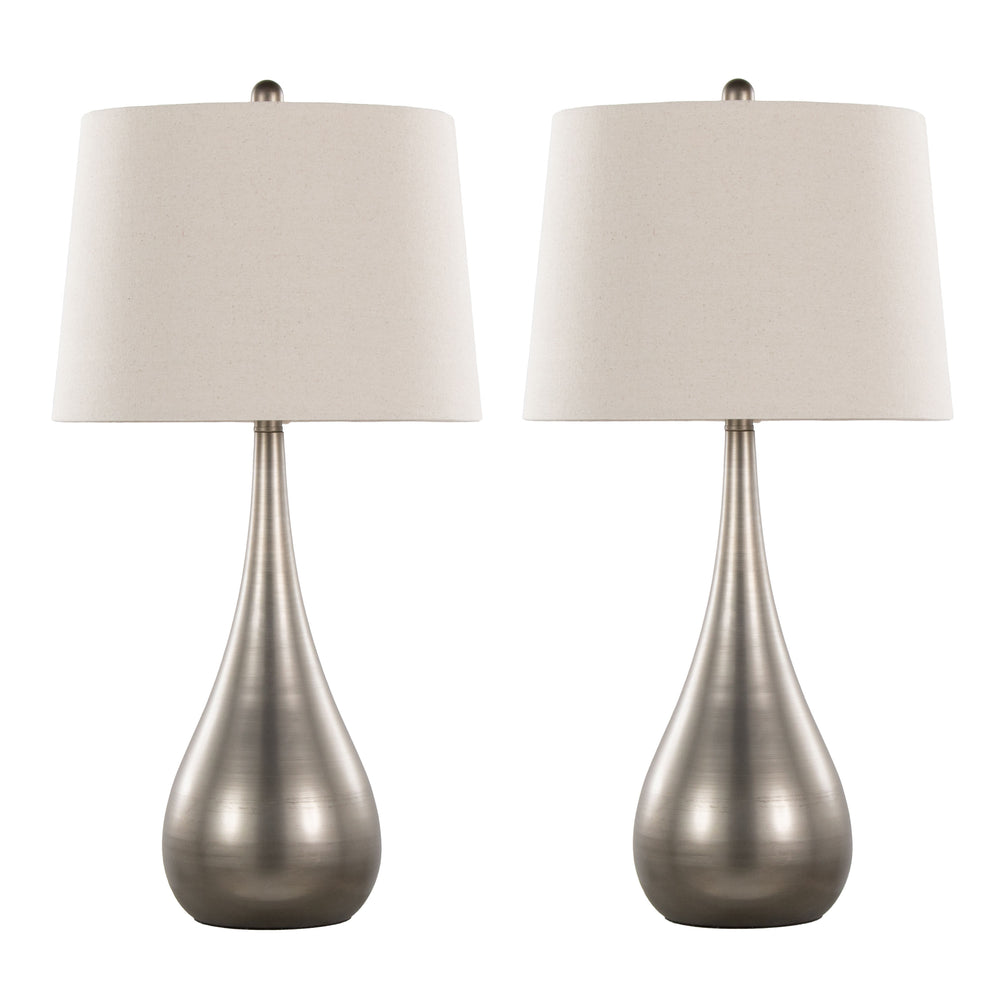 English Elm Pebble 29" Contemporary Metal Table Lamp Set of 2 in Aged Pewter with Linen Shade, 3-Way Dimmer B202P224118