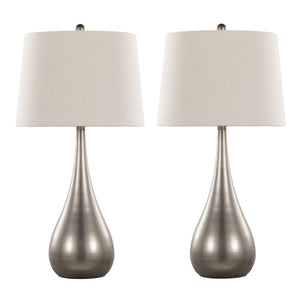 English Elm Pebble 29" Contemporary Metal Table Lamp Set of 2 in Aged Pewter with Linen Shade, 3-Way Dimmer B202P224118