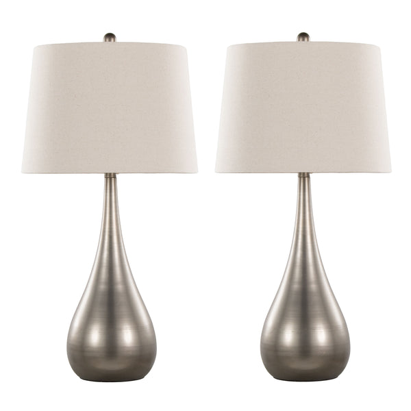English Elm Pebble 29" Contemporary Metal Table Lamp Set of 2 in Aged Pewter with Linen Shade, 3-Way Dimmer B202P224118