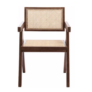 English Elm Modern Mid Century Rattan Dining Chair with Armrests, Walnut Rubberwood, Durable Cozy Accent Seat W3101P340551