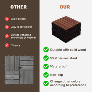English Elm 30 Interlocking Deck Tiles 12" Square Acacia Hardwood Striped Outdoor Flooring Waterproof DIY Brown W2391P276690