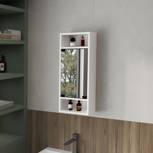 English Elm FM Pinedale Medicine Cabinet with Mirrored Door and Open Shelves, Wall-Mounted Scratch-Resistant Storage White 33.46 L x 16.93 W x 4.33 H B128P301386