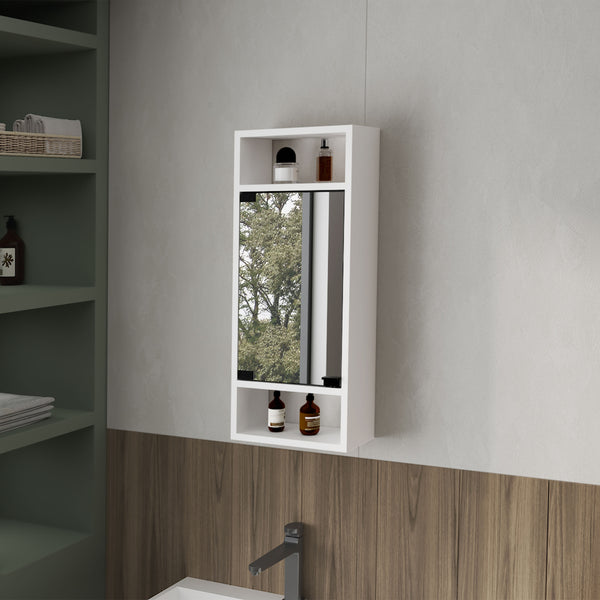 English Elm FM Pinedale Medicine Cabinet with Mirrored Door and Open Shelves, Wall-Mounted Scratch-Resistant Storage White 33.46 L x 16.93 W x 4.33 H B128P301386