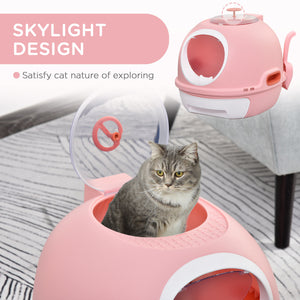 English Elm PawHut Space Capsule Covered Cat Litter Box with Removable Tray, Front Door Access & Odor Control Pink W2225P229457