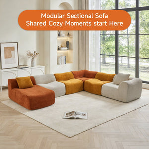 English Elm Modular Teddy Fleece Cloud Sectional Legless Sofa for Living Room Apartment W1765S00128