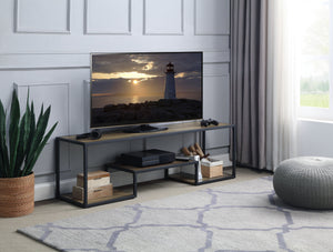 English Elm Idella Rustic Oak TV Stand with Black Metal Frame, Industrial Storage Shelves for TVs up to 60" B2726P252329