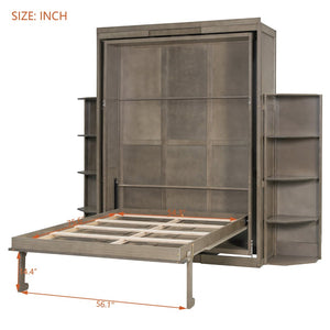 English Elm Rotating Murphy Wall Bed with Convertible Desk Dual Side Shelves Full Size Mdf Cabinet Gray LP000961AAE