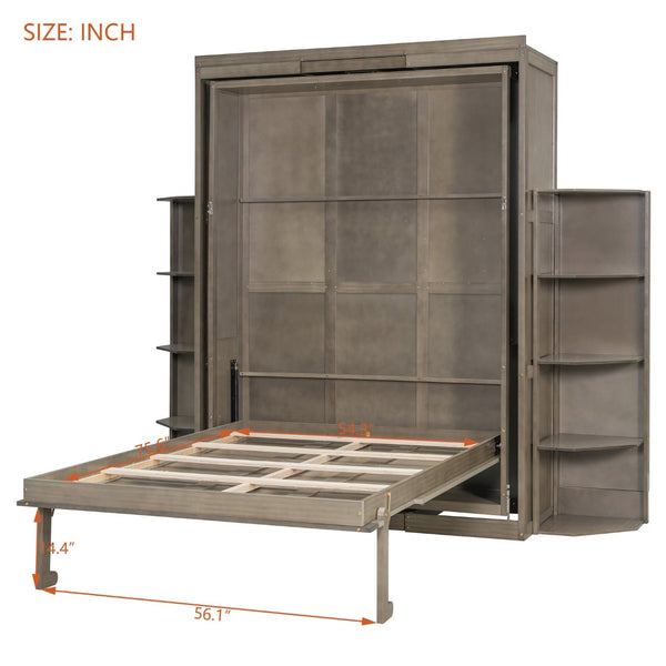 English Elm Rotating Murphy Wall Bed with Convertible Desk Dual Side Shelves Full Size Mdf Cabinet Gray LP000961AAE
