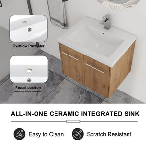 English Elm 24 Inch Floating Bathroom Vanity with Resin Sink, Soft-Close Doors, Wall-Mounted Storage, Modern Compact Design W999P188185