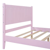 English Elm Full Size Wood Platform Bed Frame, Retro Style Bed With Rectangular Headboard,No Need Box Spring,Pink