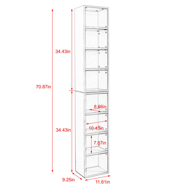 English Elm 8-Tier Media Tower Rack with Adjustable Shelves, Slim Tall Narrow Storage Cabinet for Home Office Organization White W487P318936