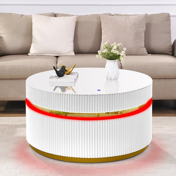 English Elm Tavita Round Glass Coffee Table 39" with Custom LED Ambient Lighting, Minimalist Modern Centerpiece B061P253484