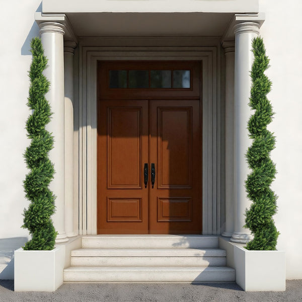 English Elm 7ft Spiral Cypress Faux Tree Potted Dual Tone Foliage for Entryway Patio Decor W2945P379249