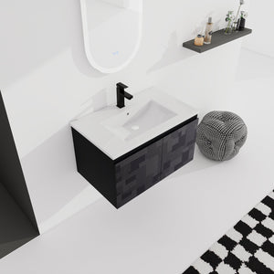 English Elm 30'' Floating Wall-Mounted Bathroom Vanity Set With Ceramic Sink, Soft-Close Doors & Modern Design W999S00209