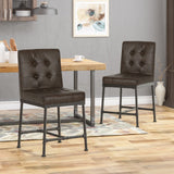 Christopher Knight Home® - Noble House - Commonwealth Industrial Modern 24" Counter Stool with Faux Leather Backing and Metal Pipe Base - Set of 2