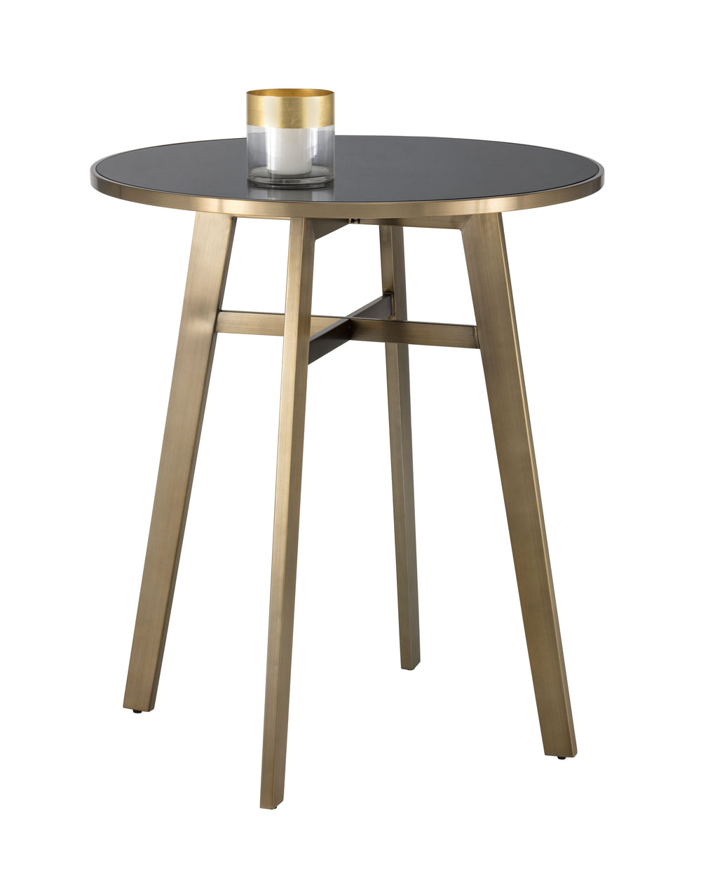 Sunpan Bronx Bar Table - Stylish Art Deco Design with Antique Brass Frame & Black Tempered Glass Top!