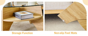 English Elm Round Tempered Glass Coffee Table with Fan Pedestal Base for Modern Living Rooms Natural Wood,Transparent W1151P256001