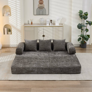 English Elm Comfy Convertible Folding Mattress Couch with Chenille Fabric, Space-Saving Floor Sofa Bed for Small Spaces Gray W1143P364840