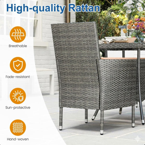 English Elm 5-piece Outdoor Dining Set Pe Rattan Armchairs with Acacia Wood Square Table Gray B082S00067
