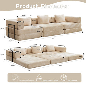 English Elm Compression Convertible Floor Sofa Bed - Stylish Chenille Modular Seating For Small Spaces & Guests W3723S00014