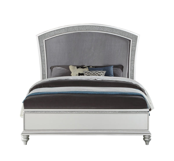 English Elm Maverick Glam Panel Bed with Padded Rhinestone Headboard, Platinum Fabric Finish, Cal King Silver 84 L x 11.5 W x 7.5 H B2726S00108