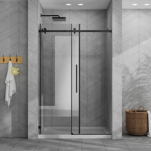 English Elm Goodyo 48"X72" Frameless Shower Door Combo With Acrylic Base, Tempered Glass & Matte Black Hardware W1223S00028